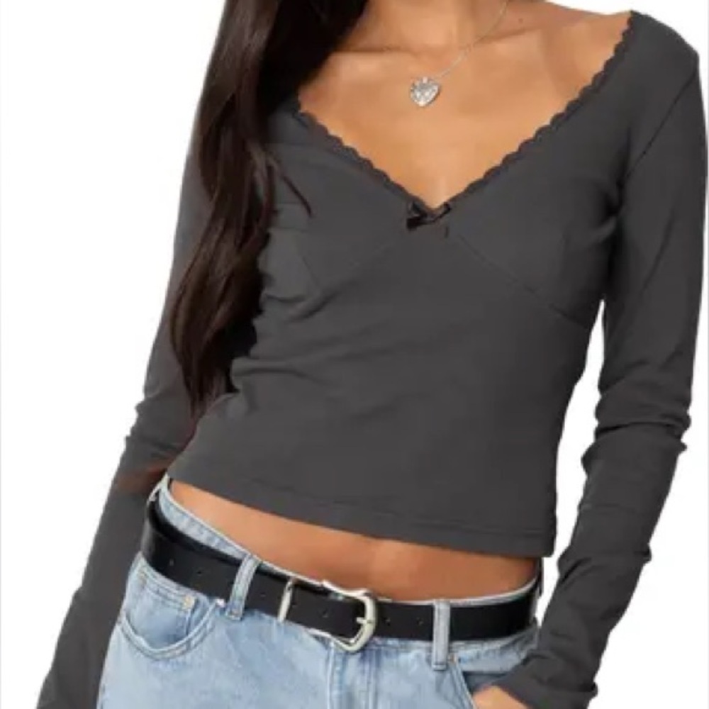 Edikted Adrienne Lace Trim Long Sleeve Jersey Top Size Large